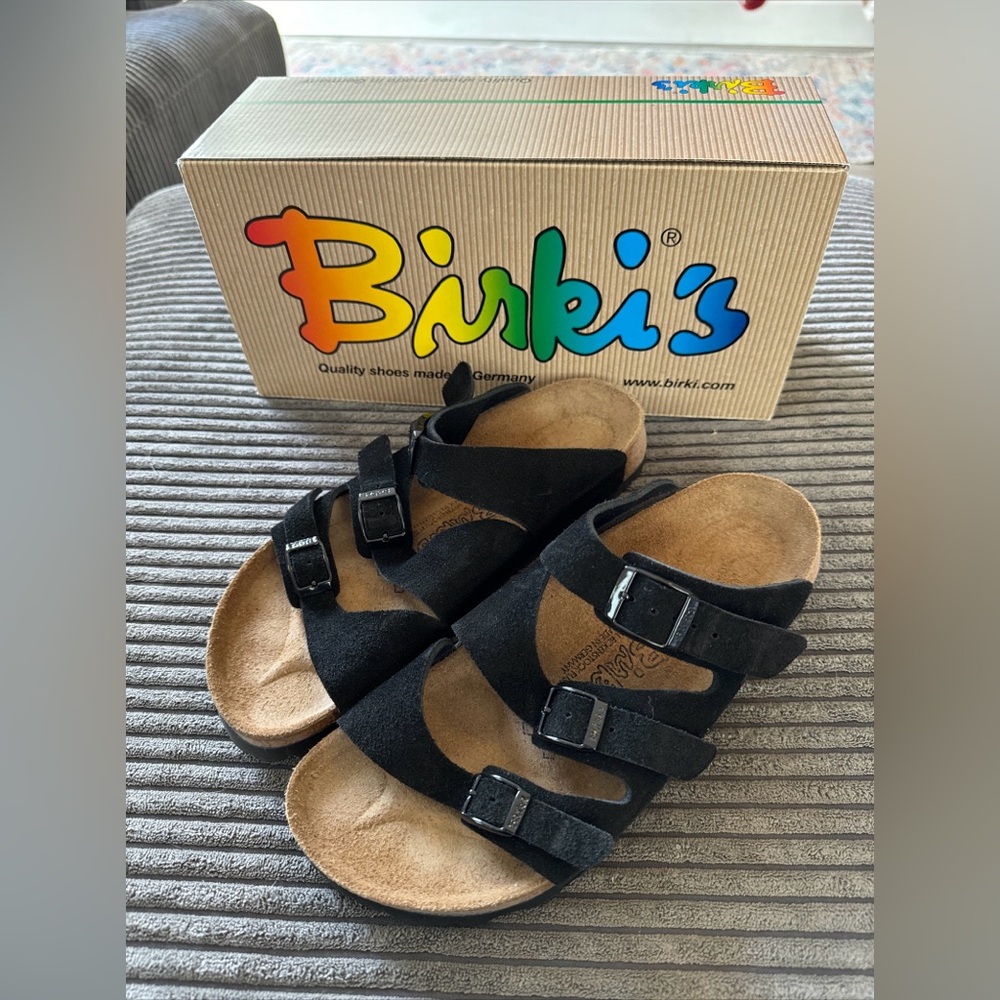 Birki’s Marseille Black Suede 3 Strap L7 M5 W/ Box Birkenstock Mint Condition